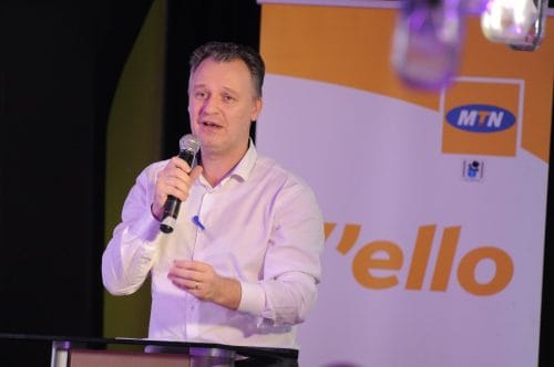 Wim Vanhelleputte CEO MTN Uganda speaking at the launch that took place at The Innovation Village in e1542868092557