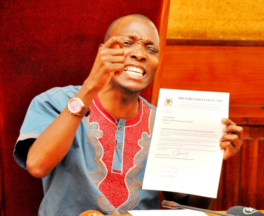 The Shadow Foreign Affairs Minister Muwada Nkunyingi addressing Journalists on Wednesday scaled e1666845444555